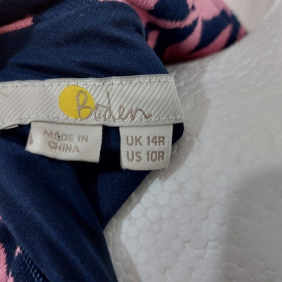 BODEN High Neck Fit&Flare Dress Pink Navy Floral Geo Size 14R Winter Autumn Chic - Picture 5 of 11